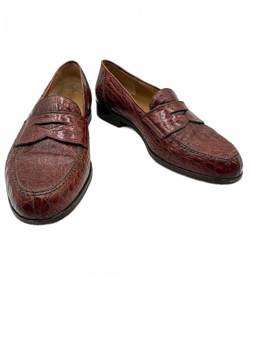 Vintage Fratelli Rossetti Genuine Crocodile Leather Penny Loafers Brown Sz 10.5